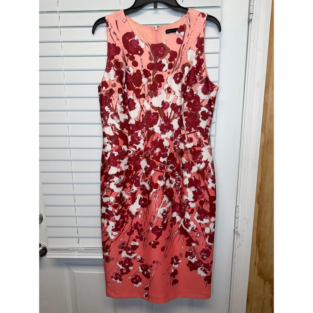 White House Black Market Cherry Blossom Sheath Dress Peach Red Floral Size 12 - Picture 2 of 8